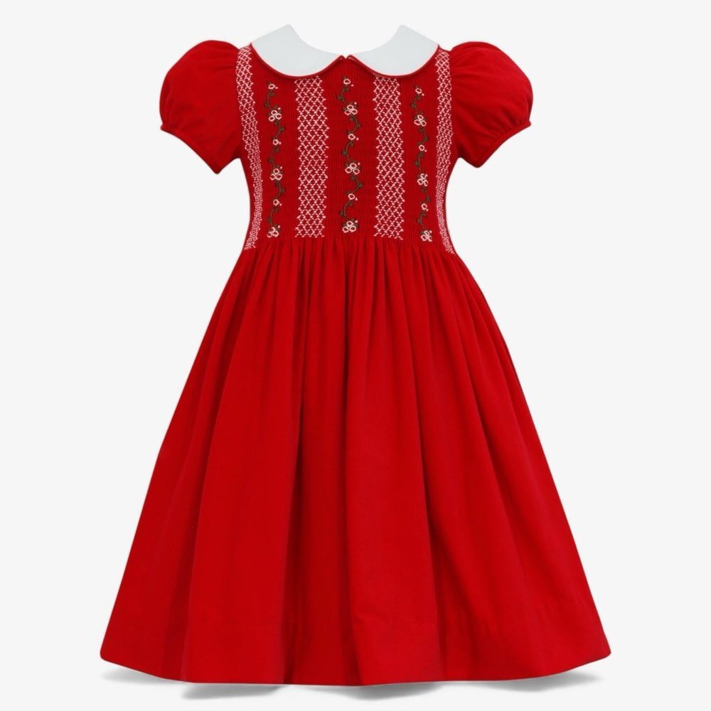 Anavini Red Smocked Floral Holiday Dress Girls Size 5 Heirloom Valentine